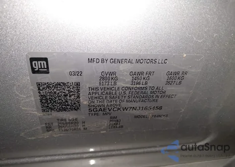 2022 Buick Enclave Awd Avenir z USA, uszkodzony, nr VIN 5GAEVCKW7NJ165458